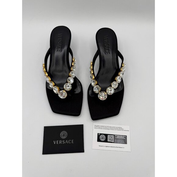 Versace 55mm crystal-embellished thong mules sandals - Picture 3 of 15